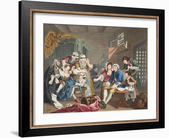 The Rake in Prison, Plate Vii, from 'A Rake's Progress', Illustration from 'Hogarth Restored: the…-William Hogarth-Framed Giclee Print