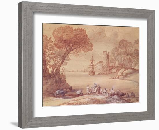 The Rape of Europa, 1655 (Pen, Ink and Wash)-Claude Lorraine-Framed Giclee Print