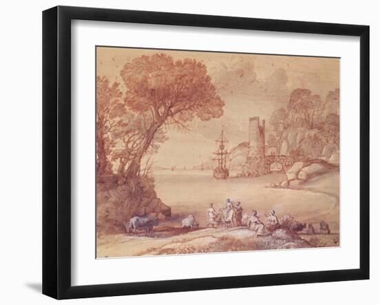 The Rape of Europa, 1655 (Pen, Ink and Wash)-Claude Lorraine-Framed Giclee Print