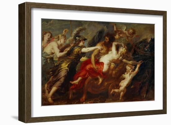 The Rape of Proserpine, Pluto Carries off Proserpina, Minerva, Venus and Diana Try to Stop the Rape-Peter Paul Rubens-Framed Giclee Print