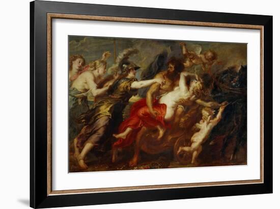 The Rape of Proserpine, Pluto Carries off Proserpina, Minerva, Venus and Diana Try to Stop the Rape-Peter Paul Rubens-Framed Giclee Print