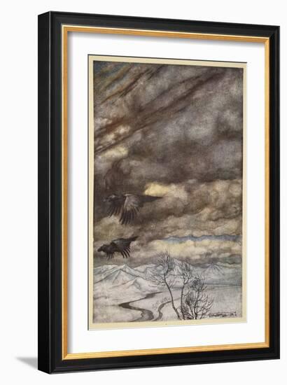 The ravens of Wotan, illustration from 'Siegfried and the Twilight of the Gods', 1924-Arthur Rackham-Framed Giclee Print