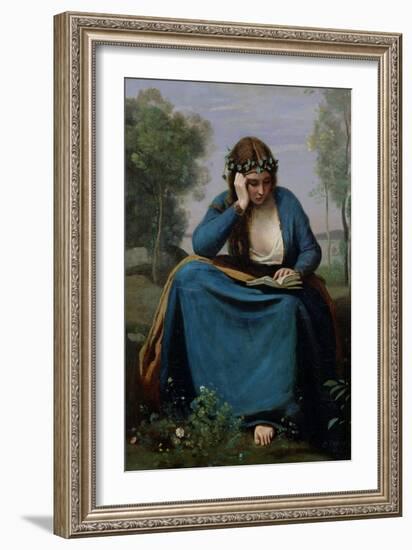 The Reader Crowned with Flowers, or Virgil's Muse, 1845-Jean-Baptiste-Camille Corot-Framed Giclee Print