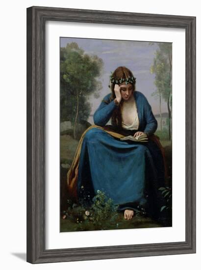 The Reader Crowned with Flowers, or Virgil's Muse, 1845-Jean-Baptiste-Camille Corot-Framed Giclee Print