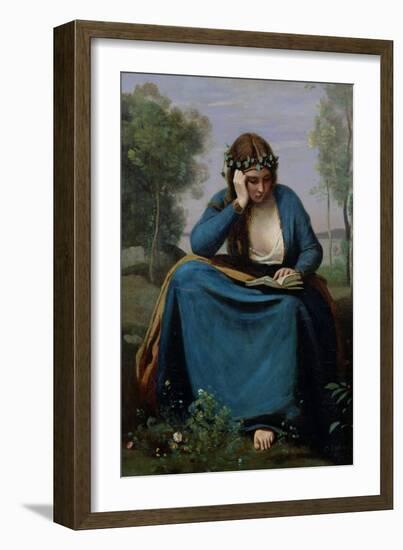 The Reader Crowned with Flowers, or Virgil's Muse, 1845-Jean-Baptiste-Camille Corot-Framed Giclee Print