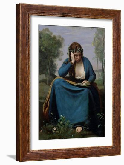 The Reader Crowned with Flowers, or Virgil's Muse, 1845-Jean-Baptiste-Camille Corot-Framed Giclee Print