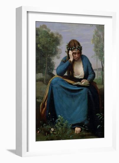 The Reader Crowned with Flowers, or Virgil's Muse, 1845-Jean-Baptiste-Camille Corot-Framed Giclee Print