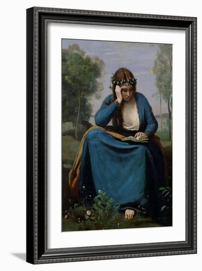 The Reader Crowned with Flowers, or Virgil's Muse, 1845-Jean-Baptiste-Camille Corot-Framed Giclee Print