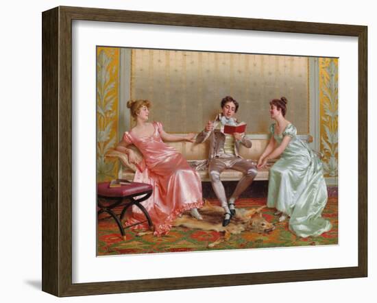 The Reading, (Oil on Canvas)-Vittorio Reggianini-Framed Giclee Print