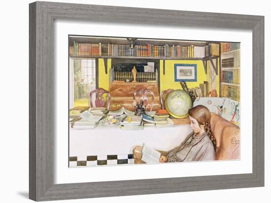 The Reading Room, Published in "Lasst Licht Hinin",("Let in More Light") 1909-Carl Larsson-Framed Giclee Print