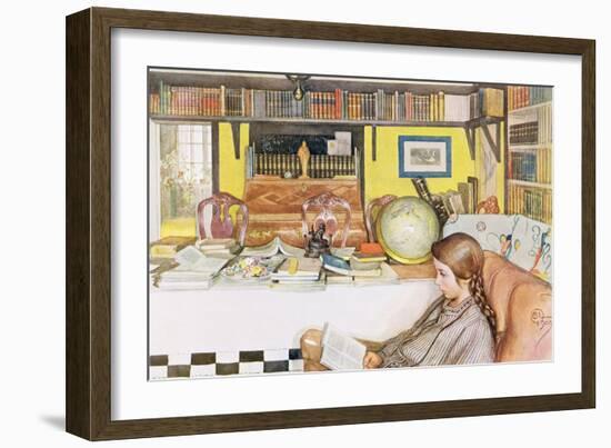 The Reading Room, Published in "Lasst Licht Hinin",("Let in More Light") 1909-Carl Larsson-Framed Giclee Print