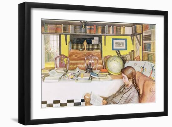 The Reading Room, Published in "Lasst Licht Hinin",("Let in More Light") 1909-Carl Larsson-Framed Giclee Print