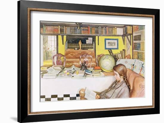 The Reading Room, Published in "Lasst Licht Hinin",("Let in More Light") 1909-Carl Larsson-Framed Giclee Print