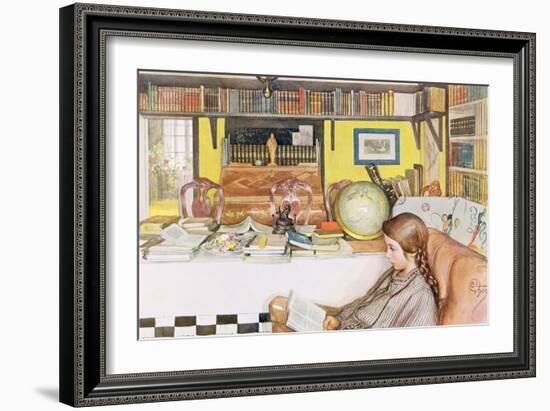 The Reading Room, Published in "Lasst Licht Hinin",("Let in More Light") 1909-Carl Larsson-Framed Giclee Print