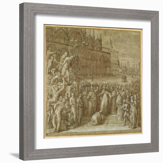 The Reconciliation Between Pope Alexander III and Frederick Barbarossa, in the Presence of Doge…-Giuseppe della Porta Salviati-Framed Giclee Print