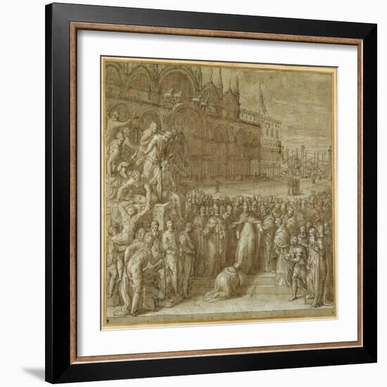 The Reconciliation Between Pope Alexander III and Frederick Barbarossa, in the Presence of Doge…-Giuseppe della Porta Salviati-Framed Giclee Print