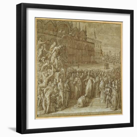 The Reconciliation Between Pope Alexander III and Frederick Barbarossa, in the Presence of Doge…-Giuseppe della Porta Salviati-Framed Giclee Print