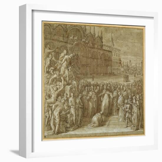 The Reconciliation Between Pope Alexander III and Frederick Barbarossa, in the Presence of Doge…-Giuseppe della Porta Salviati-Framed Giclee Print