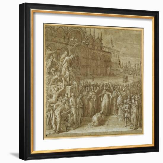 The Reconciliation Between Pope Alexander III and Frederick Barbarossa, in the Presence of Doge…-Giuseppe della Porta Salviati-Framed Giclee Print