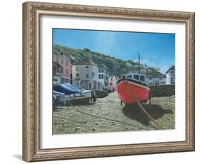 The Red Boat Polperro Cornwall-Richard Harpum-Framed Art Print