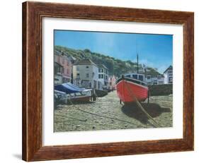 The Red Boat Polperro Cornwall-Richard Harpum-Framed Art Print