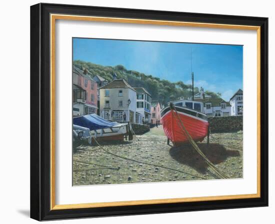 The Red Boat Polperro Cornwall-Richard Harpum-Framed Art Print