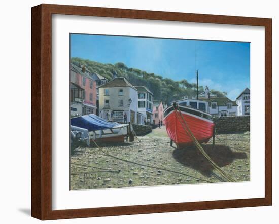 The Red Boat Polperro Cornwall-Richard Harpum-Framed Art Print