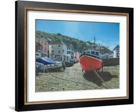 The Red Boat Polperro Cornwall-Richard Harpum-Framed Art Print