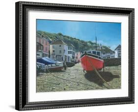 The Red Boat Polperro Cornwall-Richard Harpum-Framed Art Print