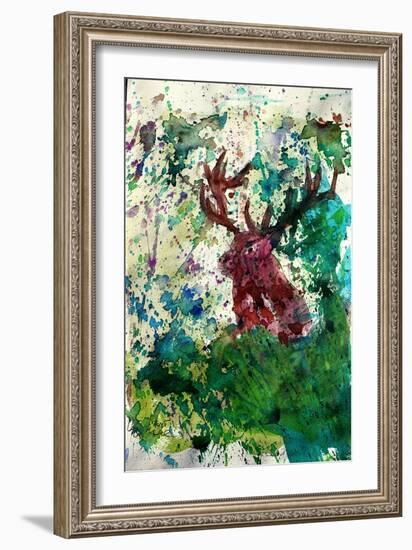 The Red Deer Action in Green-Markus Bleichner-Framed Art Print