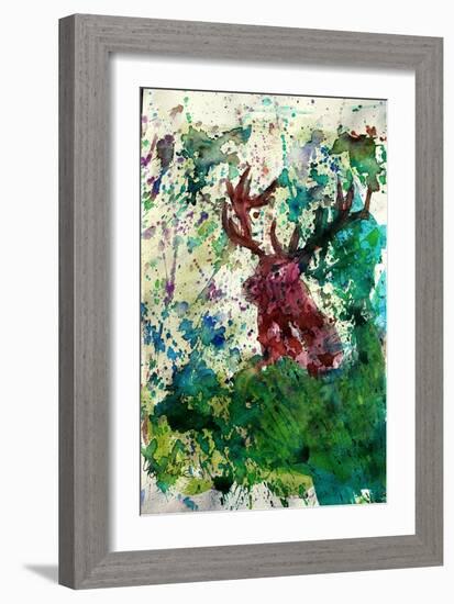 The Red Deer Action in Green-Markus Bleichner-Framed Art Print