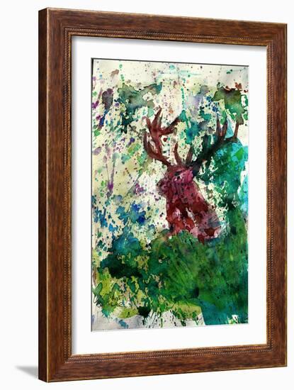 The Red Deer Action in Green-Markus Bleichner-Framed Art Print