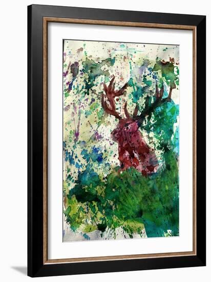 The Red Deer Action in Green-Markus Bleichner-Framed Art Print