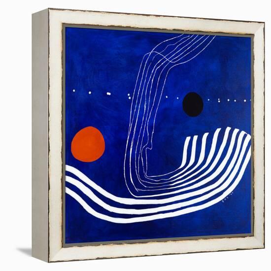 The red moon in the blue evening-Hyunah Kim-Framed Stretched Canvas