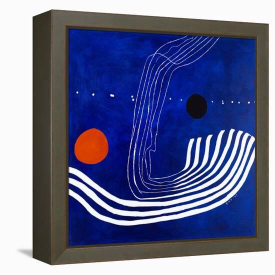 The red moon in the blue evening-Hyunah Kim-Framed Stretched Canvas