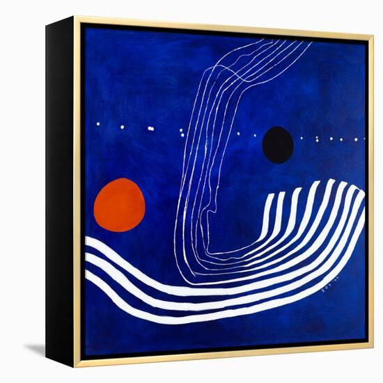 The red moon in the blue evening-Hyunah Kim-Framed Stretched Canvas