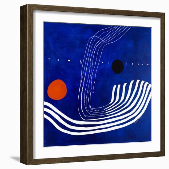The red moon in the blue evening-Hyunah Kim-Framed Art Print