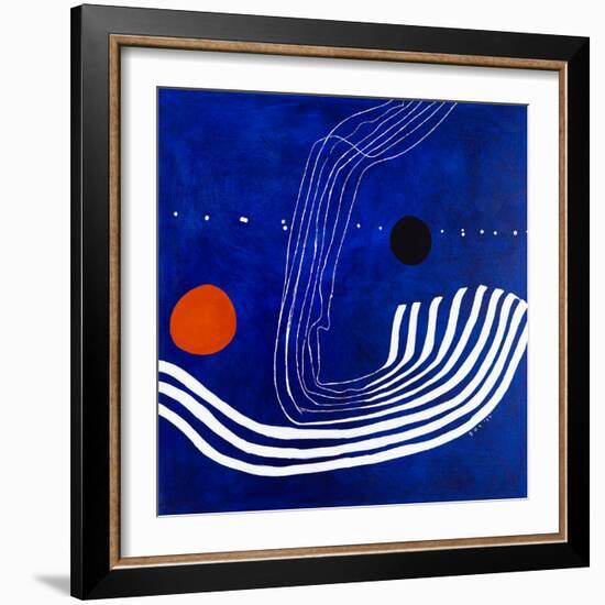 The red moon in the blue evening-Hyunah Kim-Framed Art Print