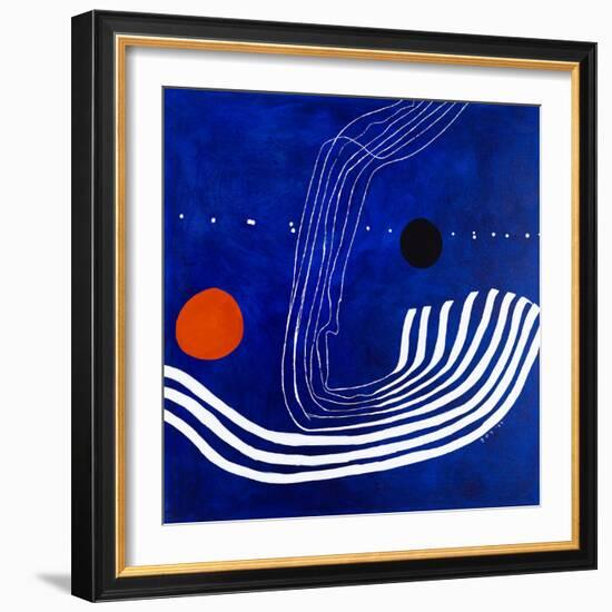 The red moon in the blue evening-Hyunah Kim-Framed Art Print