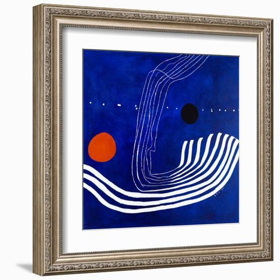 The red moon in the blue evening-Hyunah Kim-Framed Art Print