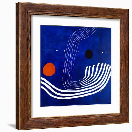 The red moon in the blue evening-Hyunah Kim-Framed Art Print