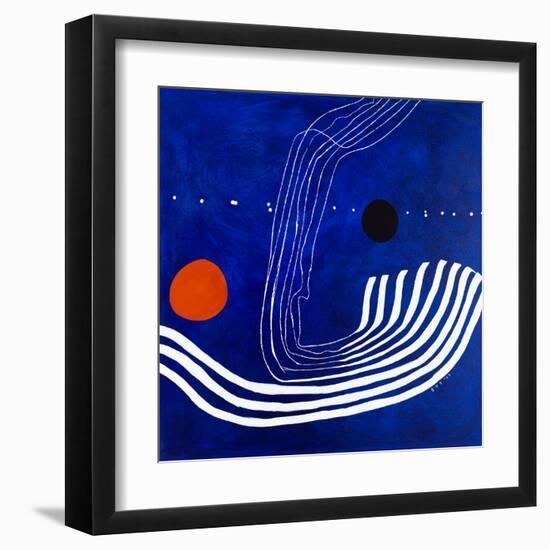 The red moon in the blue evening-Hyunah Kim-Framed Art Print