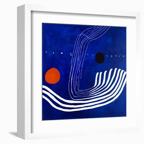 The red moon in the blue evening-Hyunah Kim-Framed Art Print