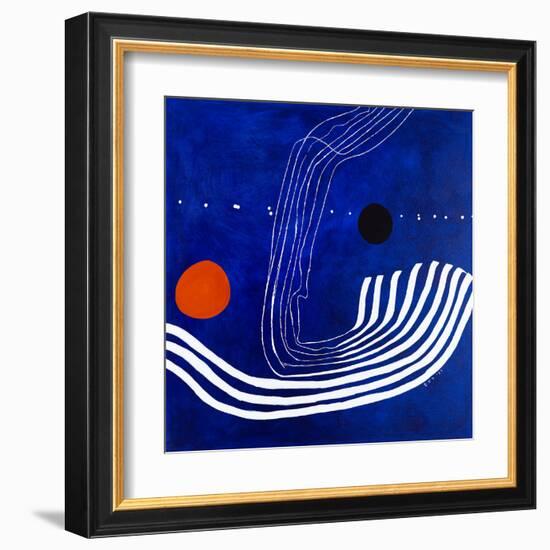 The red moon in the blue evening-Hyunah Kim-Framed Art Print