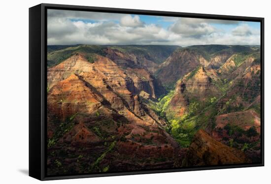 The Red, Orange, And Green Hues Of Color In Hawaii's Waimea Canyon On The Idland Of Kauai-Erik Kruthoff-Framed Stretched Canvas