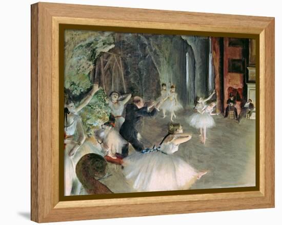 The Rehearsal of the Ballet on Stage, circa 1878-79-Edgar Degas-Framed Premier Image Canvas