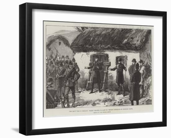 The Rent War in Ireland, Priest Chained to Gate to Prevent Entrance of Evicting Party-William Heysham Overend-Framed Giclee Print