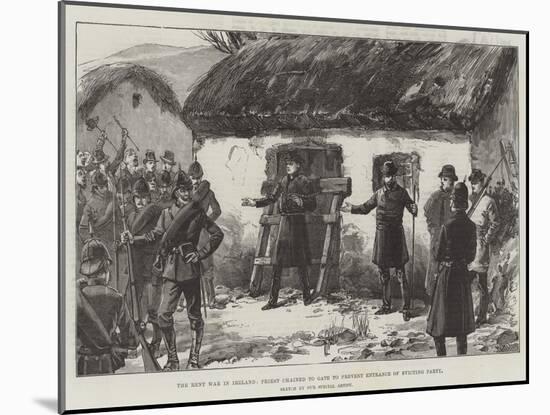 The Rent War in Ireland, Priest Chained to Gate to Prevent Entrance of Evicting Party-William Heysham Overend-Mounted Giclee Print
