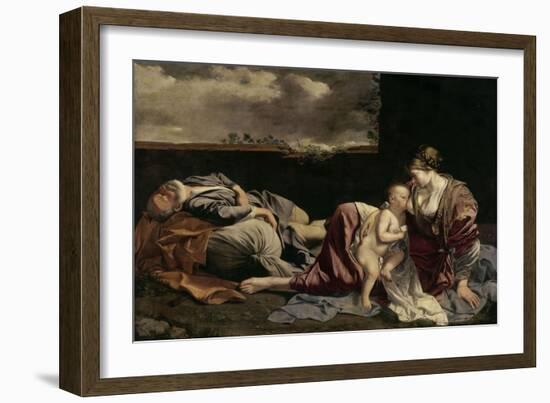 The Rest of the Holy Family on the Flight into Egypt-Orazio Gentileschi-Framed Giclee Print