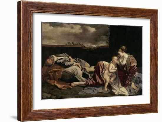 The Rest of the Holy Family on the Flight into Egypt-Orazio Gentileschi-Framed Giclee Print